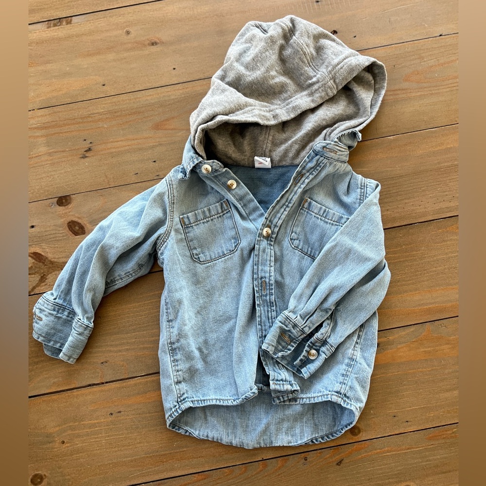 Toddler Light Blue Denim Jacket with Gray Hood